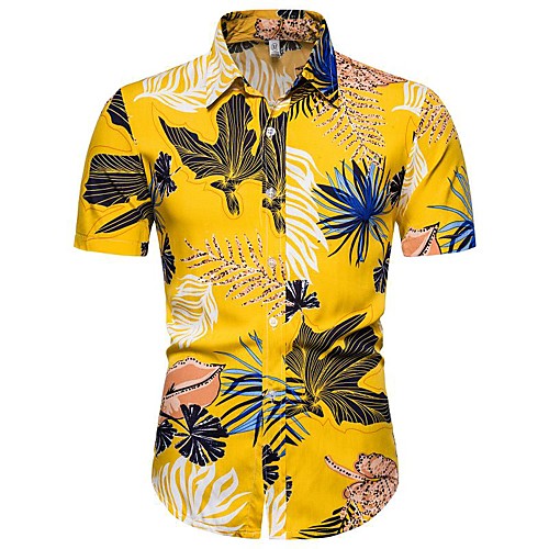 

Men's Daily Going out Basic / Exaggerated T-shirt - Floral / 3D Yellow