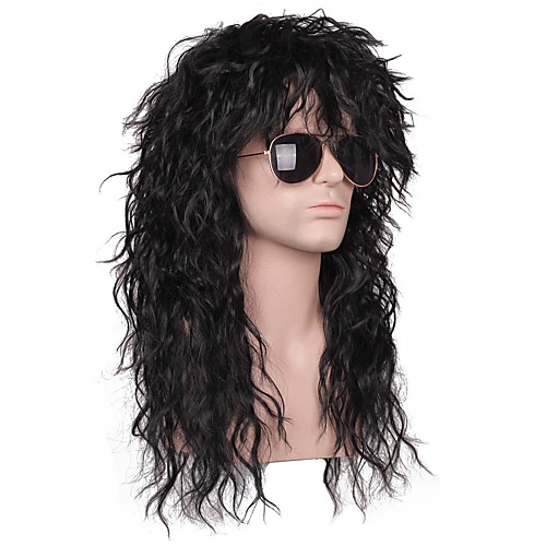 

Synthetic Wig Curly Loose Curl Halloween Asymmetrical Wig Long Natural Black Synthetic Hair 20 inch Men's Best Quality Black