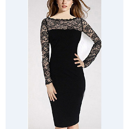 

Women's Black Dress Sheath Solid Color Off Shoulder S M Slim