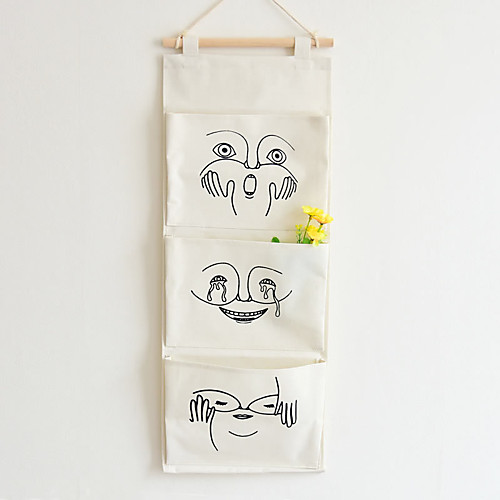 

Japanese style three pocket cotton linen hanging bag sundries finishing storage 1pcs