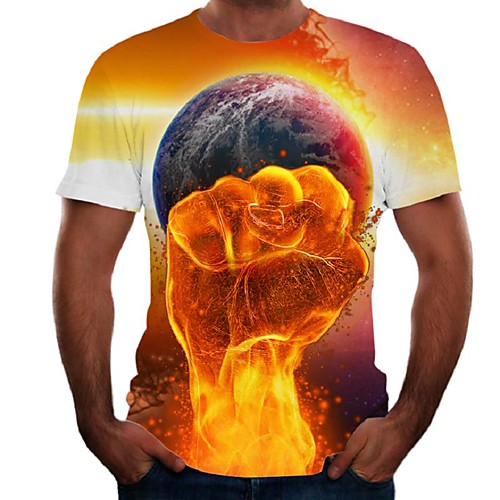 

Men's Daily Going out Basic / Street chic T-shirt - Color Block / Flame / Simulation Print Rainbow