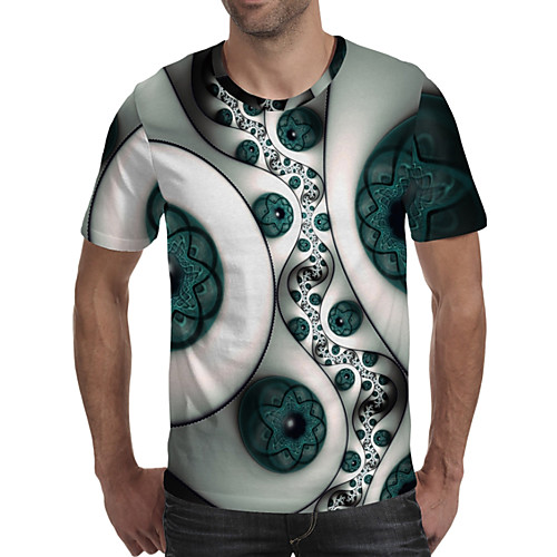 

Men's Daily Going out Exaggerated T-shirt - Geometric / 3D / Graphic Print Rainbow