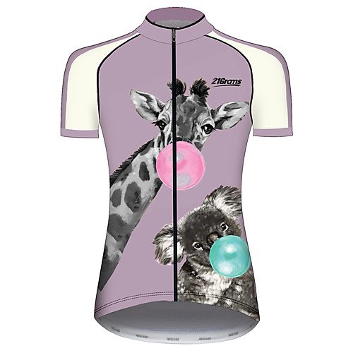 

21Grams Women's Short Sleeve Cycling Jersey 100% Polyester Violet Animal Giraffe Koala Bike Jersey Top Mountain Bike MTB Road Bike Cycling UV Resistant Breathable Quick Dry Sports Clothing Apparel