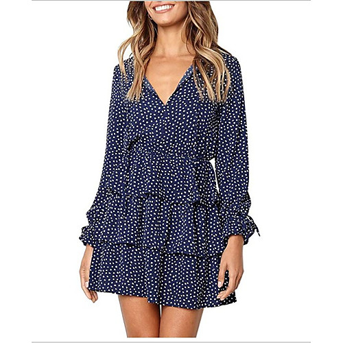 

Women's Blushing Pink Green Dress Sheath Polka Dot V Neck S M