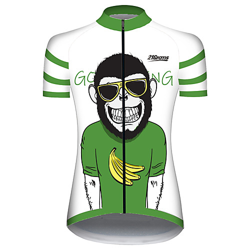 

21Grams Women's Short Sleeve Cycling Jersey 100% Polyester Green / Black Animal Monkey Banana Bike Jersey Top Mountain Bike MTB Road Bike Cycling UV Resistant Breathable Quick Dry Sports Clothing