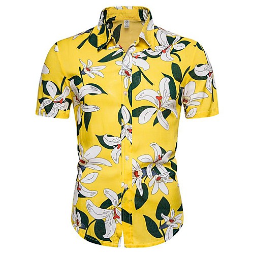 

Men's Daily Going out Basic / Exaggerated T-shirt - Floral / 3D Yellow