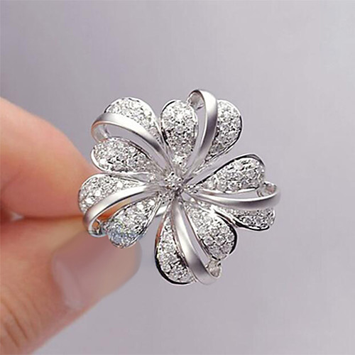 

Women's Ring Belle Ring AAA Cubic Zirconia 1pc White Copper Silver-Plated Irregular Statement Luxury Party Evening Gift Jewelry Hollow Out Flower Wearable