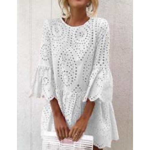 

Women's Blushing Pink Green Dress Spring Vacation Beach A Line Solid Color Lace Embroidery Hollow Out S M