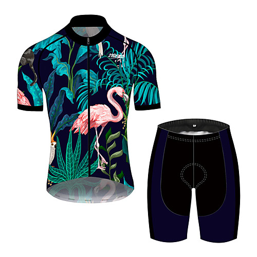 

21Grams Men's Short Sleeve Cycling Jersey with Shorts PinkGreen Flamingo Animal Floral Botanical Bike Clothing Suit UV Resistant Breathable 3D Pad Quick Dry Sweat-wicking Sports Flamingo Mountain