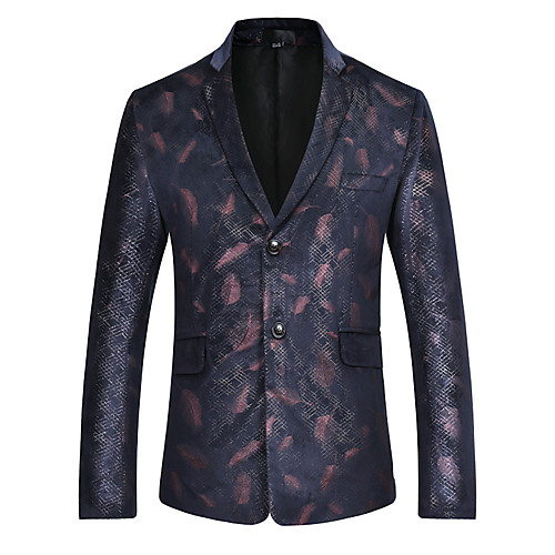 

Men's Blazer Peaked Lapel Polyester Wine / Navy Blue