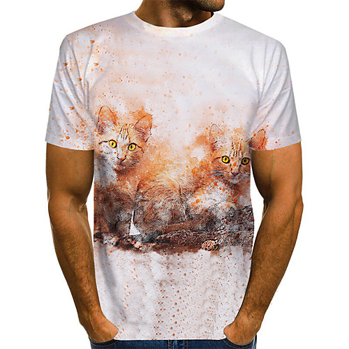 

Men's Daily Going out Basic / Street chic T-shirt - 3D / Animal Print White