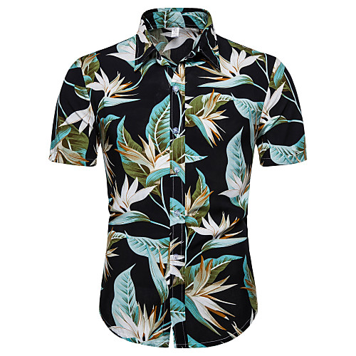 

Men's Daily Going out Basic / Exaggerated T-shirt - Floral / Color Block Green