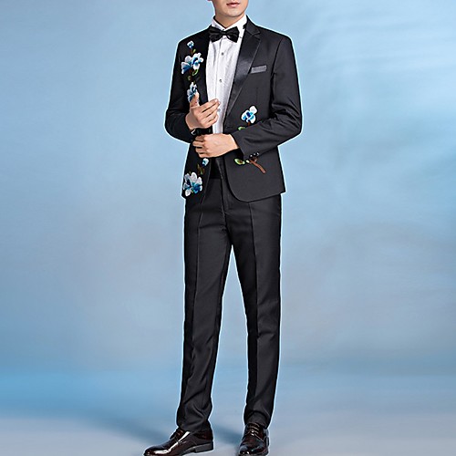 

Men's Suits, Floral Notch Lapel Polyester Black