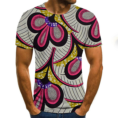 

Men's Daily Sports Basic / Exaggerated T-shirt - Color Block / 3D / Rainbow Black & White, Print Rainbow