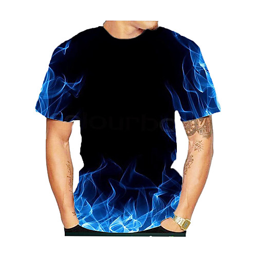 

Men's Daily Weekend Basic T-shirt - Color Block / 3D / Flame Black