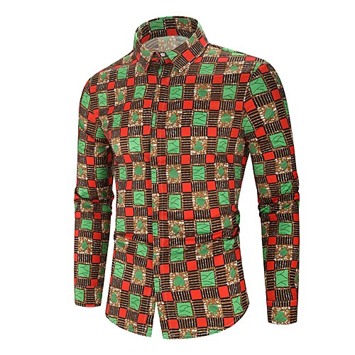 

Men's Daily Going out Basic Shirt - Geometric / Color Block Red