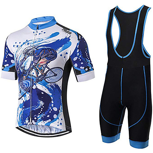 

21Grams Men's Short Sleeve Cycling Jersey with Bib Shorts Blue / White Polka Dot Bike Clothing Suit UV Resistant Breathable 3D Pad Quick Dry Sweat-wicking Sports Polka Dot Mountain Bike MTB Road Bike