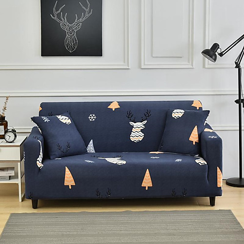 

Blue Cartoon Deer Print Dustproof All-powerful Slipcovers Stretch Sofa Cover Super Soft Fabric Couch Cover with One Free Pillow Case