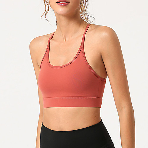 

Women's Yoga Top Bra Top Removable Pad Solid Color Light Brown Burgundy Black Elastane Yoga Running Fitness Bra Top Sleeveless Sport Activewear Breathable Quick Dry Comfortable High Elasticity Slim