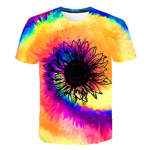 

Men's Daily Going out Basic T-shirt - Floral / 3D / Visual Deception Daisy, Print Rainbow