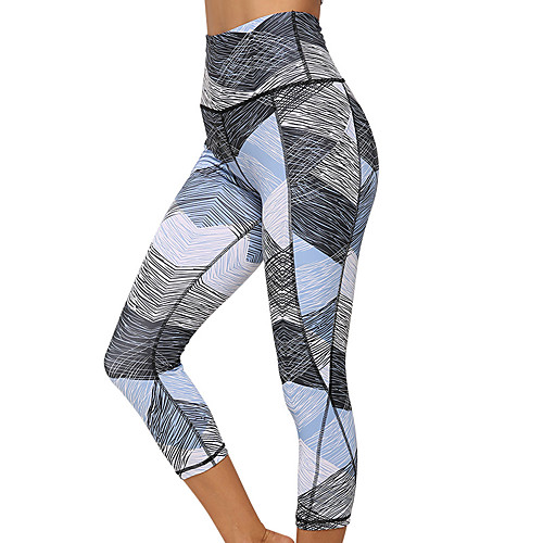 

Women's High Waist Yoga Pants Color Block Blue / White Running Fitness Gym Workout 3/4 Capri Pants Bottoms Sport Activewear Soft Butt Lift Tummy Control Stretchy