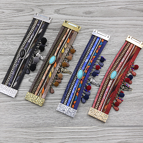 

Women's Charm Bracelet Bead Bracelet Wrap Bracelet Layered Animal Cowboy Bohemian European Casual / Sporty Folk Style Gypsy Leatherette Bracelet Jewelry Red / Blue / Black For Daily Performance