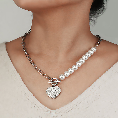 

Women's Pendant Necklace Necklace Classic Heart Classic Trendy Sweet Fashion Imitation Pearl Chrome Imitation Diamond Silver 55 cm Necklace Jewelry 1pc For Wedding Street Birthday Party Beach Festival