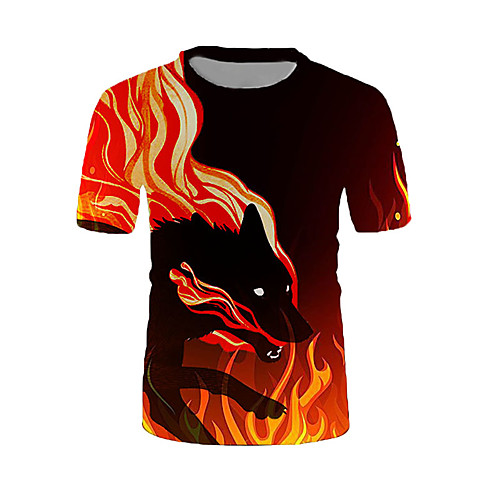 

Men's Daily Weekend Basic T-shirt - Color Block / 3D / Flame Wolf Red