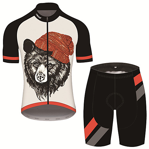 

21Grams Men's Short Sleeve Cycling Jersey with Shorts Black / White Animal Bear Bike Clothing Suit UV Resistant Breathable 3D Pad Quick Dry Sweat-wicking Sports Animal Mountain Bike MTB Road Bike