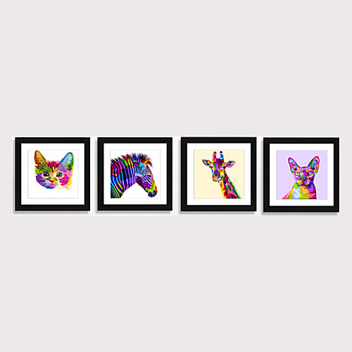 

Framed Art Print Framed Set4 - Pop Color Cartoon Cute Animals PS Illustration Wall Art