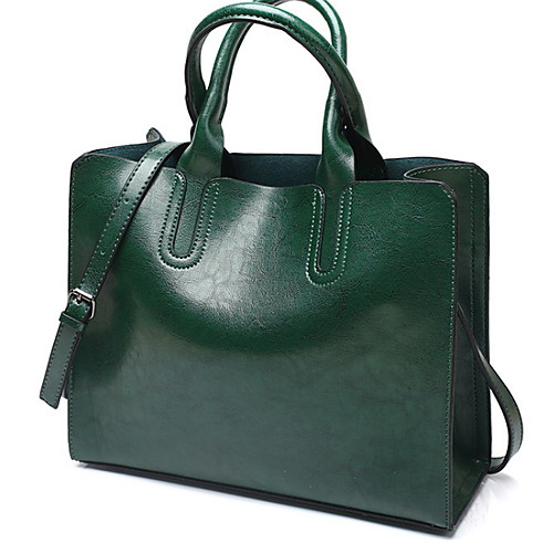 

Women's Zipper Leather Top Handle Bag Solid Color Wine / Green / Black