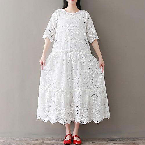 

Women's White Dress Loose Solid Color M L Loose
