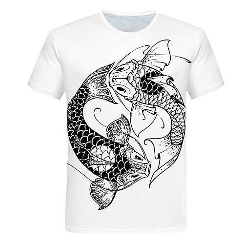 

Men's Daily Going out Basic T-shirt - 3D / Animal Print White
