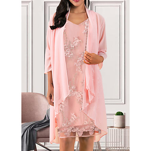 

Women's Blushing Pink Dress Elegant A Line Solid Colored V Neck M L