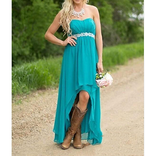 

Sheath / Column Strapless Knee Length Spandex Bridesmaid Dress with Ruching / Ruffles