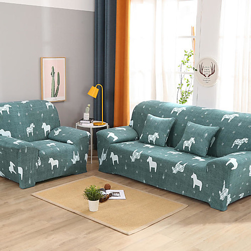

Cartoon Horse Print Dustproof All-powerful Slipcovers Stretch Sofa Cover Super Soft Fabric Couch Cover with One Free Pillow Case