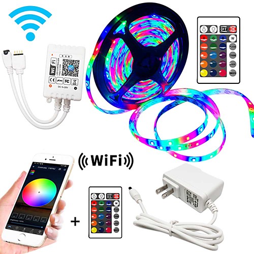 

5m Flexible LED Light Strips RGB Strip Lights WIFI Controls 270 LEDs SMD3528 8mm IP65 Waterproof 1 x 2A power adapter 1 set RGB Change Christmas New Year's Decorative