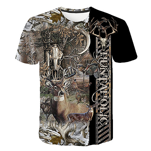 

Men's Daily Going out Basic T-shirt - Color Block / 3D / Scenery Print Camel