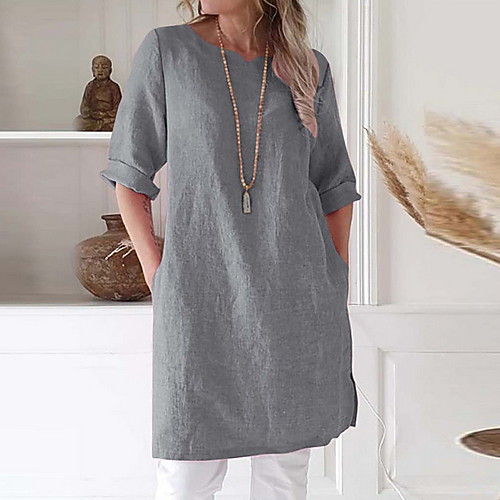 

Women's Blushing Pink Gray Dress Loose Solid Color S M Loose