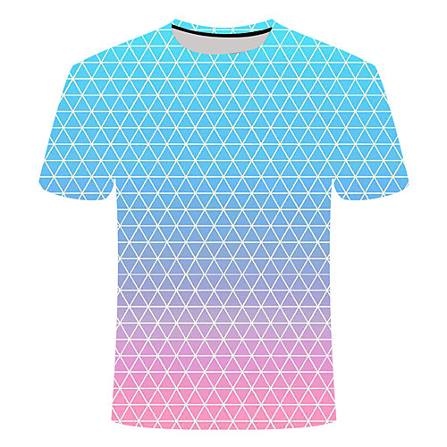 

Men's Daily Going out Basic T-shirt - Geometric / Color Block / 3D Print Blue