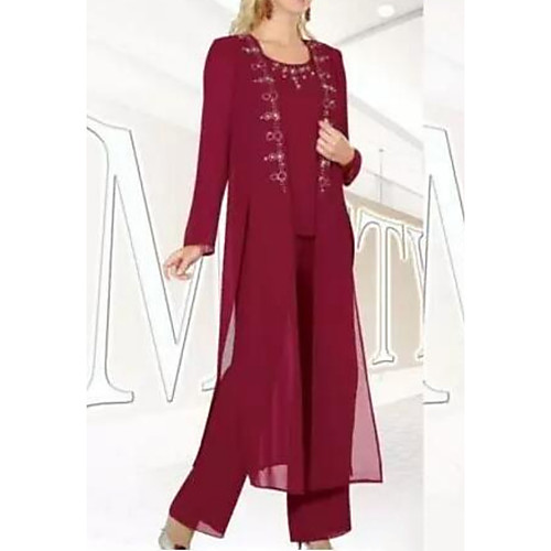 

Pantsuit / Jumpsuit Jewel Neck Floor Length Chiffon Long Sleeve Sparkle & Shine Mother of the Bride Dress with Buttons / Sequin Mother's Day 2020