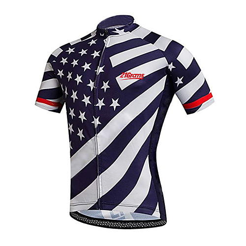 

21Grams Men's Short Sleeve Cycling Jersey Blue / White American / USA Stars National Flag Bike Jersey Top Mountain Bike MTB Road Bike Cycling UV Resistant Breathable Quick Dry Sports Clothing Apparel