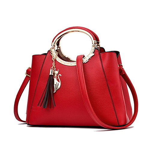 

Women's Zipper PU Top Handle Bag Color Block Purple / Yellow / Red