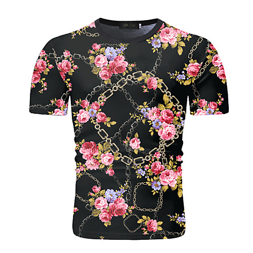 

Men's Daily Going out Basic / Elegant T-shirt - Floral / Geometric / Color Block Print White