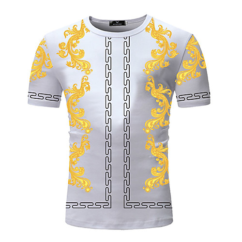 

Men's Daily Going out Basic / Elegant T-shirt - Geometric / Color Block Print White