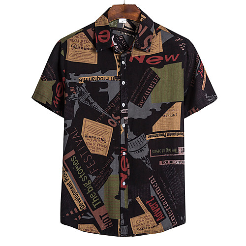 

Men's Abstract Print Shirt Tropical Hawaiian Daily Going out Black
