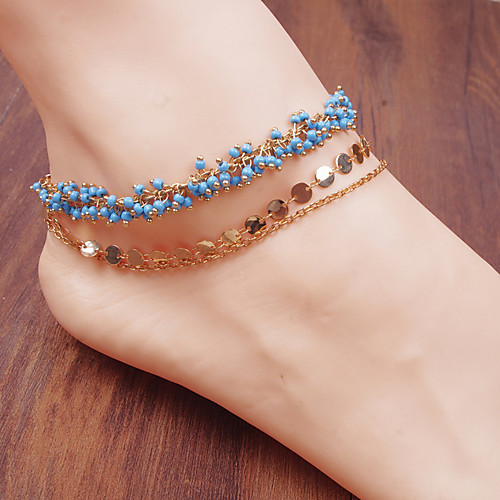 

Anklet Luxury Boho Fashion Women's Body Jewelry For Party Evening Beach Beads Alloy Red Blue 1 Piece