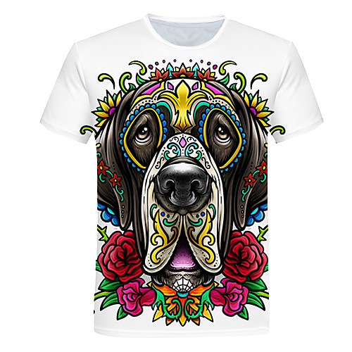 

Men's Daily Going out Basic T-shirt - 3D / Animal Dog, Print White