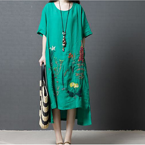 

Women's Orange Green Dress Shift Solid Color M L