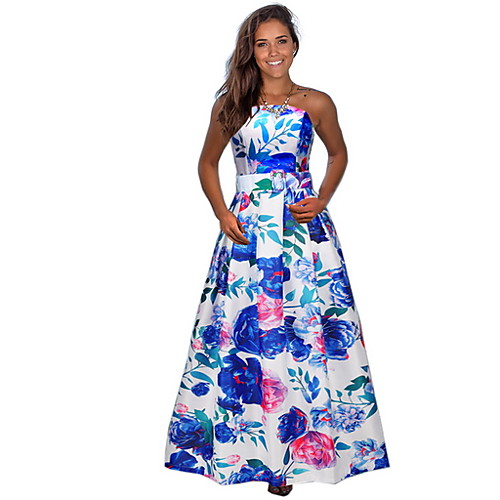 

Women's Maxi Blue Dress Sheath Print Strap S M